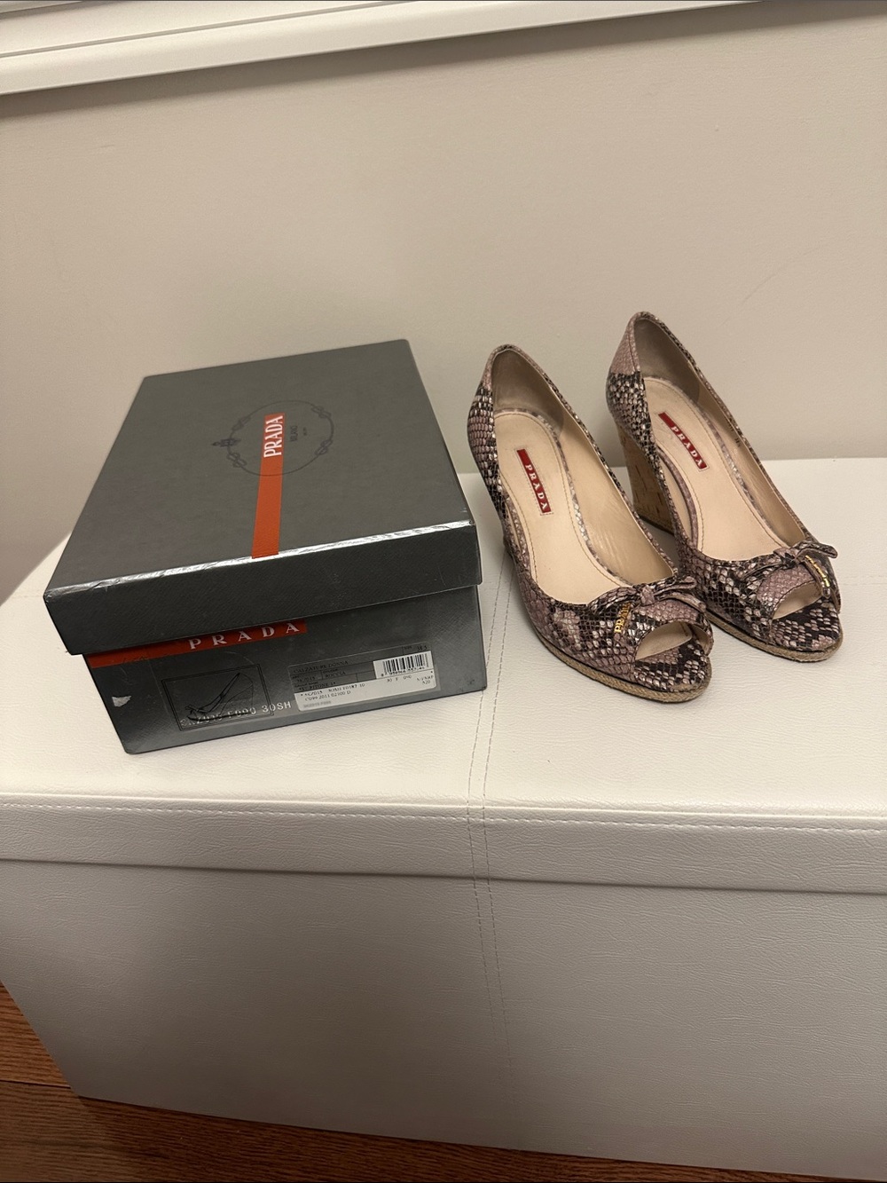 Prada Pink-Taupe Snakeskin Peep-Toe Heels